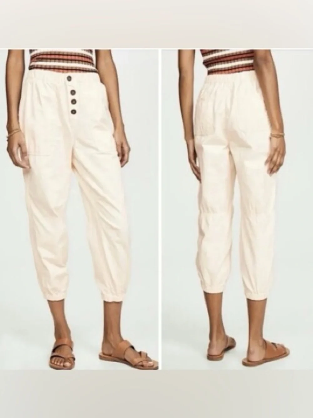 Free People Women's Ivory High-Waist Cropped Jogger Pants Size M